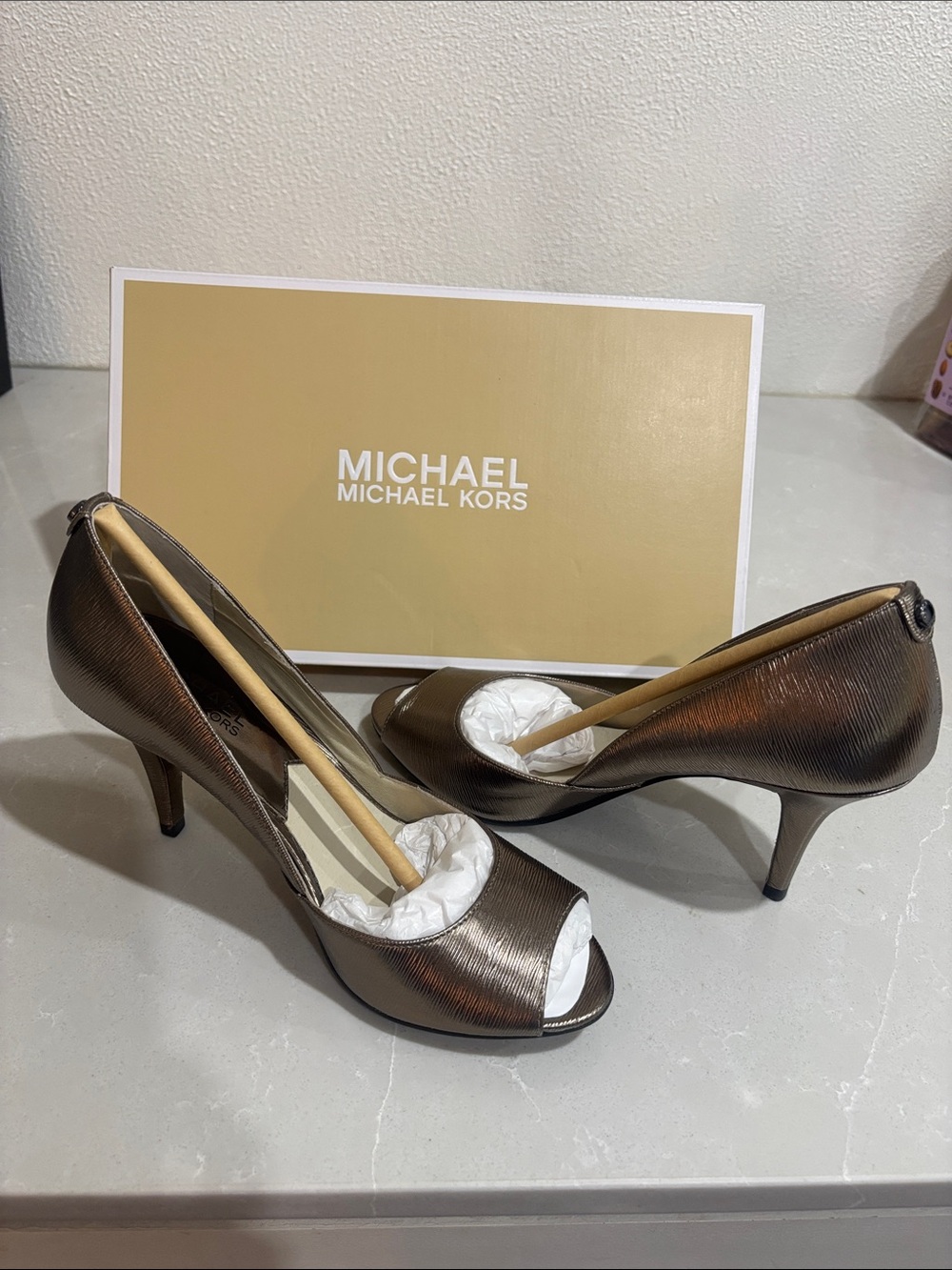 Michael Kors Metallic Bronze Peep-Toe Heels